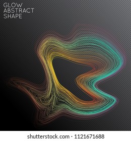 Abstract curved lines shape isolated on transparent black background. Bright colorful gradient blend creates liquid motion with transparent glow. Energy power plasma with futuristic edge blur effect.
