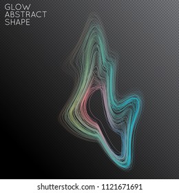 Abstract curved lines shape isolated on transparent black background. Bright colorful gradient blend creates liquid motion with transparent glow. Energy power plasma with futuristic edge blur effect.