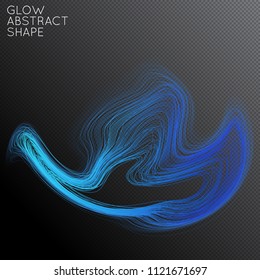 Abstract curved lines shape isolated on transparent black background. Bright colorful gradient blend creates liquid motion with transparent glow. Energy power plasma with futuristic edge blur effect.