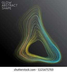 Abstract curved lines shape isolated on transparent black background. Bright colorful gradient blend creates liquid motion with transparent glow. Energy power plasma with futuristic edge blur effect.