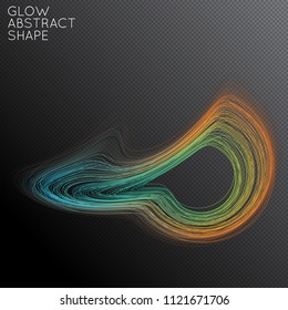 Abstract curved lines shape isolated on transparent black background. Bright colorful gradient blend creates liquid motion with transparent glow. Energy power plasma with futuristic edge blur effect.