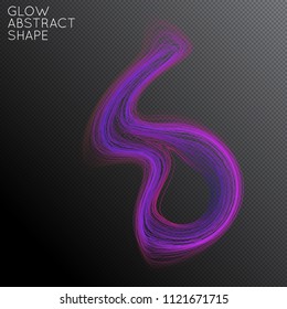 Abstract curved lines shape isolated on transparent black background. Bright colorful gradient blend creates liquid motion with transparent glow. Energy power plasma with futuristic edge blur effect.