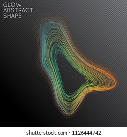 Abstract curved lines shape isolated on transparent black background. Bright colorful gradient blend creates liquid motion with transparent glow. Energy power plasma with futuristic edge blur effect.