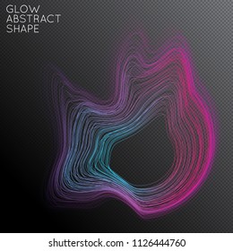 Abstract curved lines shape isolated on transparent black background. Bright colorful gradient blend creates liquid motion with transparent glow. Energy power plasma with futuristic edge blur effect.