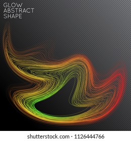 Abstract curved lines shape isolated on transparent black background. Bright colorful gradient blend creates liquid motion with transparent glow. Energy power plasma with futuristic edge blur effect.
