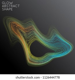 Abstract curved lines shape isolated on transparent black background. Bright colorful gradient blend creates liquid motion with transparent glow. Energy power plasma with futuristic edge blur effect.