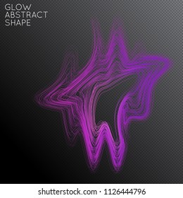 Abstract curved lines shape isolated on transparent black background. Bright colorful gradient blend creates liquid motion with transparent glow. Energy power plasma with futuristic edge blur effect.