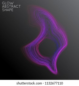 Abstract curved lines shape isolated on transparent black background. Bright colorful gradient blend creates liquid motion with transparent glow. Energy power plasma with futuristic edge blur effect.
