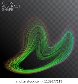 Abstract curved lines shape isolated on transparent black background. Bright colorful gradient blend creates liquid motion with transparent glow. Energy power plasma with futuristic edge blur effect.