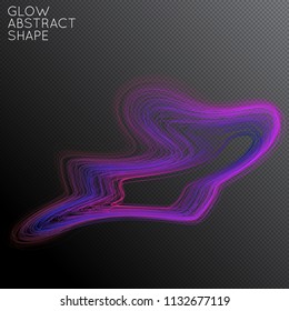 Abstract curved lines shape isolated on transparent black background. Bright colorful gradient blend creates liquid motion with transparent glow. Energy power plasma with futuristic edge blur effect.