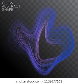 Abstract curved lines shape isolated on transparent black background. Bright colorful gradient blend creates liquid motion with transparent glow. Energy power plasma with futuristic edge blur effect.