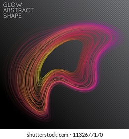 Abstract curved lines shape isolated on transparent black background. Bright colorful gradient blend creates liquid motion with transparent glow. Energy power plasma with futuristic edge blur effect.