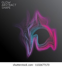 Abstract curved lines shape isolated on transparent black background. Bright colorful gradient blend creates liquid motion with transparent glow. Energy power plasma with futuristic edge blur effect.