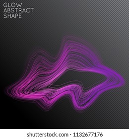 Abstract curved lines shape isolated on transparent black background. Bright colorful gradient blend creates liquid motion with transparent glow. Energy power plasma with futuristic edge blur effect.