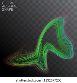 Abstract curved lines shape isolated on transparent black background. Bright colorful gradient blend creates liquid motion with transparent glow. Energy power plasma with futuristic edge blur effect.