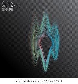 Abstract curved lines shape isolated on transparent black background. Bright colorful gradient blend creates liquid motion with transparent glow. Energy power plasma with futuristic edge blur effect.