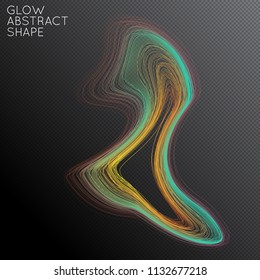 Abstract curved lines shape isolated on transparent black background. Bright colorful gradient blend creates liquid motion with transparent glow. Energy power plasma with futuristic edge blur effect.