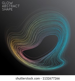 Abstract curved lines shape isolated on transparent black background. Bright colorful gradient blend creates liquid motion with transparent glow. Energy power plasma with futuristic edge blur effect.