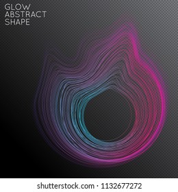 Abstract curved lines shape isolated on transparent black background. Bright colorful gradient blend creates liquid motion with transparent glow. Energy power plasma with futuristic edge blur effect.