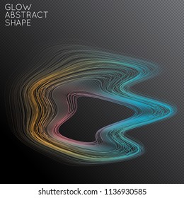 Abstract curved lines shape isolated on transparent black background. Bright colorful gradient blend creates liquid motion with transparent glow. Energy power plasma with futuristic edge blur effect.