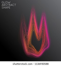 Abstract curved lines shape isolated on transparent black background. Bright colorful gradient blend creates liquid motion with transparent glow. Energy power plasma with futuristic edge blur effect.