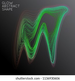 Abstract curved lines shape isolated on transparent black background. Bright colorful gradient blend creates liquid motion with transparent glow. Energy power plasma with futuristic edge blur effect.