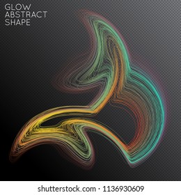 Abstract curved lines shape isolated on transparent black background. Bright colorful gradient blend creates liquid motion with transparent glow. Energy power plasma with futuristic edge blur effect.