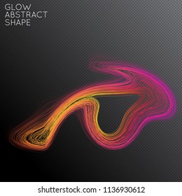 Abstract curved lines shape isolated on transparent black background. Bright colorful gradient blend creates liquid motion with transparent glow. Energy power plasma with futuristic edge blur effect.