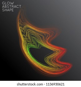 Abstract curved lines shape isolated on transparent black background. Bright colorful gradient blend creates liquid motion with transparent glow. Energy power plasma with futuristic edge blur effect.