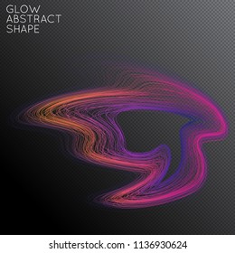 Abstract curved lines shape isolated on transparent black background. Bright colorful gradient blend creates liquid motion with transparent glow. Energy power plasma with futuristic edge blur effect.