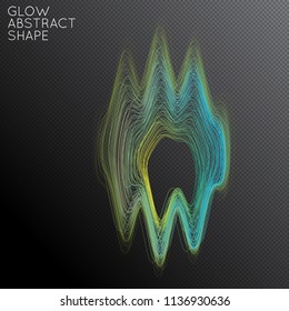Abstract curved lines shape isolated on transparent black background. Bright colorful gradient blend creates liquid motion with transparent glow. Energy power plasma with futuristic edge blur effect.