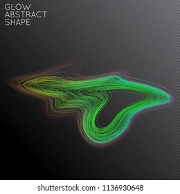 Abstract curved lines shape isolated on transparent black background. Bright colorful gradient blend creates liquid motion with transparent glow. Energy power plasma with futuristic edge blur effect.