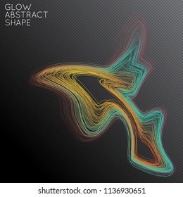 Abstract curved lines shape isolated on transparent black background. Bright colorful gradient blend creates liquid motion with transparent glow. Energy power plasma with futuristic edge blur effect.