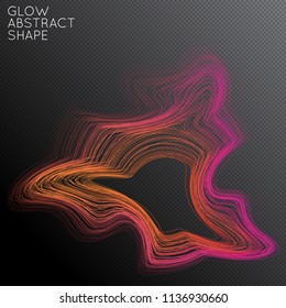 Abstract curved lines shape isolated on transparent black background. Bright colorful gradient blend creates liquid motion with transparent glow. Energy power plasma with futuristic edge blur effect.