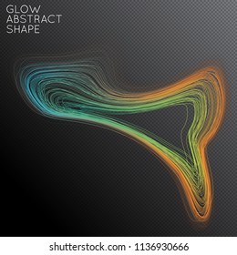 Abstract curved lines shape isolated on transparent black background. Bright colorful gradient blend creates liquid motion with transparent glow. Energy power plasma with futuristic edge blur effect.