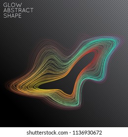 Abstract curved lines shape isolated on transparent black background. Bright colorful gradient blend creates liquid motion with transparent glow. Energy power plasma with futuristic edge blur effect.