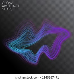 Abstract curved lines shape isolated on transparent black background. Bright colorful gradient blend creates liquid motion with transparent glow. Energy power plasma with futuristic edge blur effect.