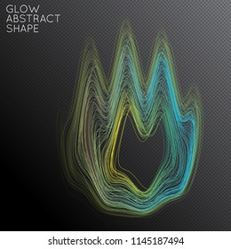 Abstract curved lines shape isolated on transparent black background. Bright colorful gradient blend creates liquid motion with transparent glow. Energy power plasma with futuristic edge blur effect.