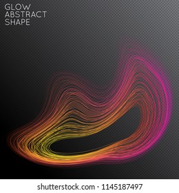 Abstract curved lines shape isolated on transparent black background. Bright colorful gradient blend creates liquid motion with transparent glow. Energy power plasma with futuristic edge blur effect.