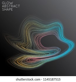 Abstract curved lines shape isolated on transparent black background. Bright colorful gradient blend creates liquid motion with transparent glow. Energy power plasma with futuristic edge blur effect.