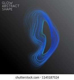 Abstract curved lines shape isolated on transparent black background. Bright colorful gradient blend creates liquid motion with transparent glow. Energy power plasma with futuristic edge blur effect.