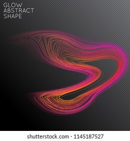Abstract curved lines shape isolated on transparent black background. Bright colorful gradient blend creates liquid motion with transparent glow. Energy power plasma with futuristic edge blur effect.