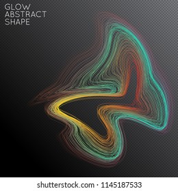 Abstract curved lines shape isolated on transparent black background. Bright colorful gradient blend creates liquid motion with transparent glow. Energy power plasma with futuristic edge blur effect.