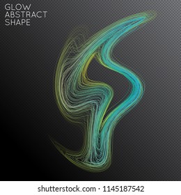 Abstract curved lines shape isolated on transparent black background. Bright colorful gradient blend creates liquid motion with transparent glow. Energy power plasma with futuristic edge blur effect.