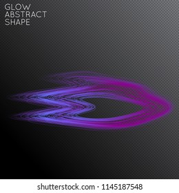 Abstract curved lines shape isolated on transparent black background. Bright colorful gradient blend creates liquid motion with transparent glow. Energy power plasma with futuristic edge blur effect.
