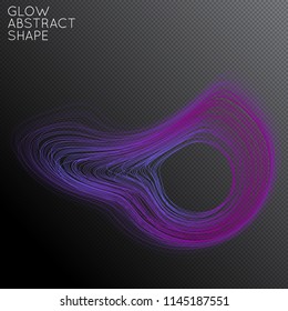 Abstract curved lines shape isolated on transparent black background. Bright colorful gradient blend creates liquid motion with transparent glow. Energy power plasma with futuristic edge blur effect.