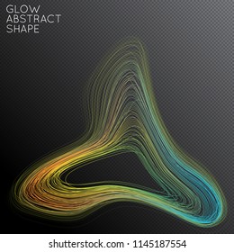 Abstract curved lines shape isolated on transparent black background. Bright colorful gradient blend creates liquid motion with transparent glow. Energy power plasma with futuristic edge blur effect.