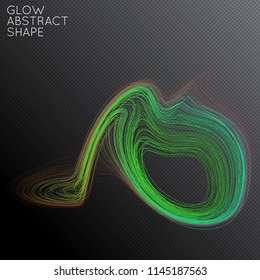 Abstract curved lines shape isolated on transparent black background. Bright colorful gradient blend creates liquid motion with transparent glow. Energy power plasma with futuristic edge blur effect.