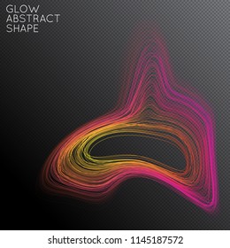 Abstract curved lines shape isolated on transparent black background. Bright colorful gradient blend creates liquid motion with transparent glow. Energy power plasma with futuristic edge blur effect.