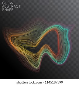 Abstract curved lines shape isolated on transparent black background. Bright colorful gradient blend creates liquid motion with transparent glow. Energy power plasma with futuristic edge blur effect.